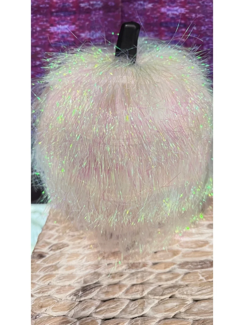 Fringe Tinsel Pumpkin Decor lot of 3 Orange, Black and Iridescent Hyde and Eek